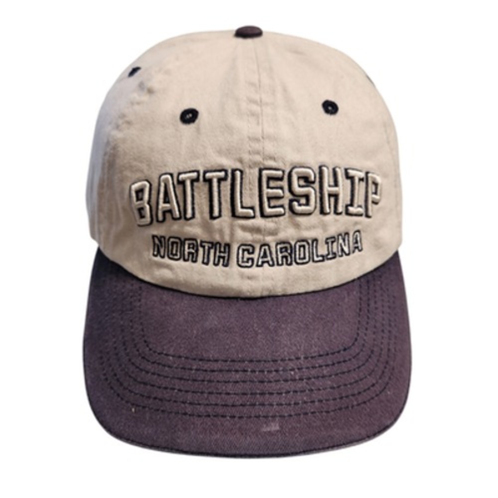 Battleship North Carolina Baseball Hat Mens Khaki Navy Blue Embroidered Cap